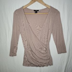H&M Ladies Dusty Pink Wrap Front 3/4 Sleeve Jersey Top Shirt Size Small